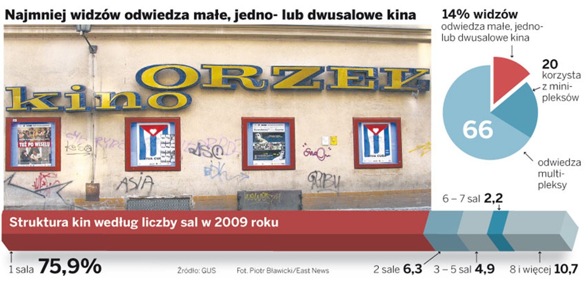 Najmniej widzów odwiedza małe, jedno- lub dwucalowe kina