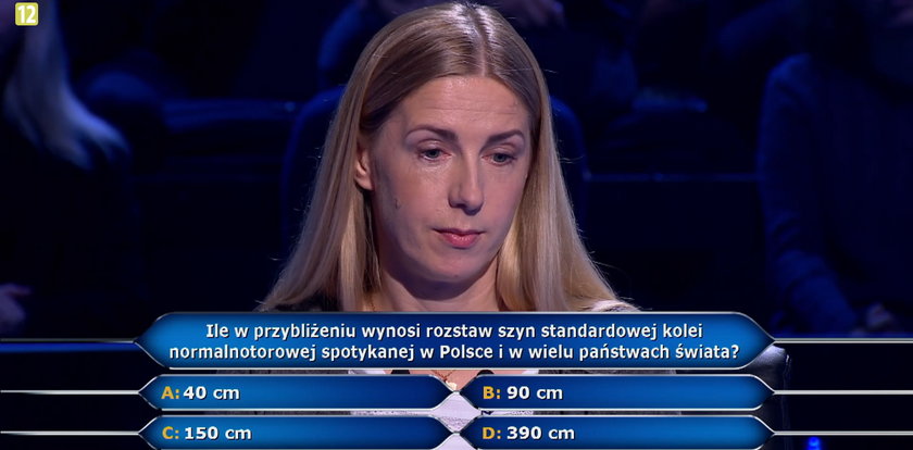 „Milionerzy” – uczestniczka odpadła na pytaniu o rozstaw szyn w polskiej kolei. Ile wynosi w przybliżeniu?