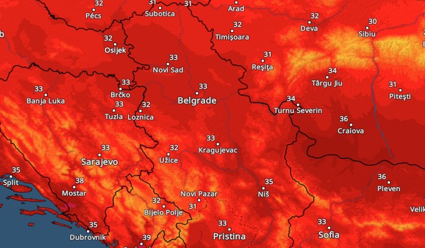 Temperature u Srbiji 12. avgusta