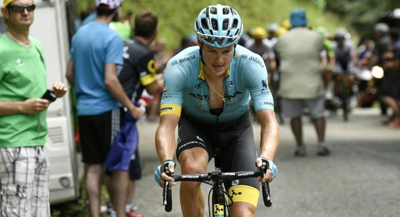 Denmark's Jakob Fuglsang, pictured on July 9, 2017, will continue in the Tour de France race despite suffering suffering two small fractures in his left wrist during a fall