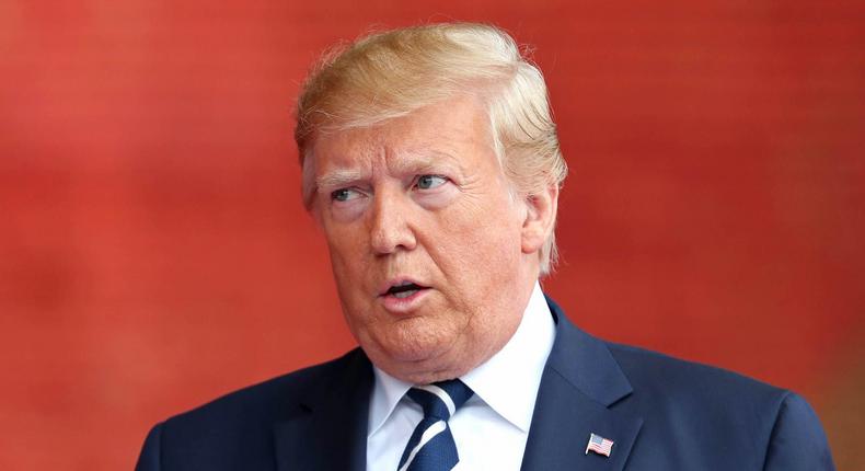 Donald Trump is pictured attending the D-day 75 Commemorations on June 05, 2019 in Portsmouth, England.