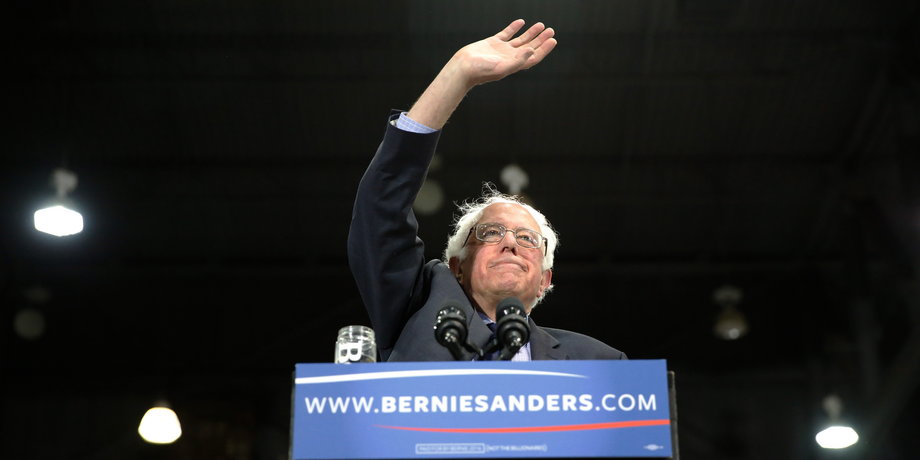 Bernie Sanders waves to supporters in West Virginia.