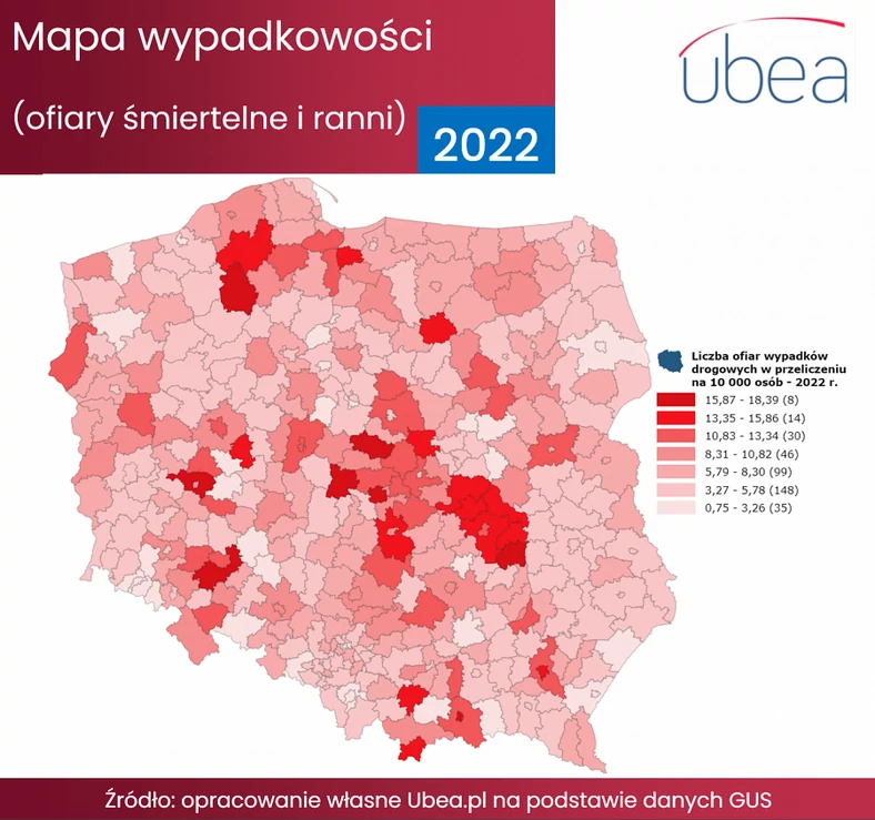 Mapa wypadkowości w 2022 r.