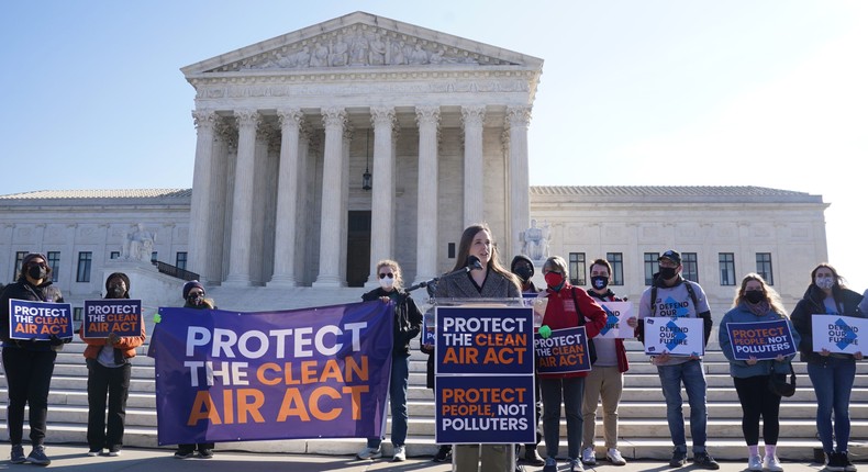 People rally outside the Supreme Court on February 28, 2022 in Washington, DC.