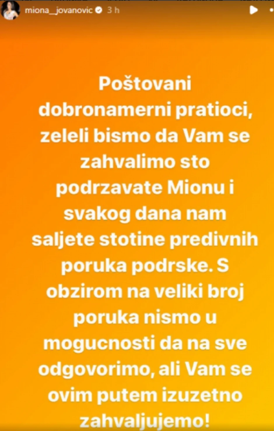 Oglašavanje porodice Mione Jovanović