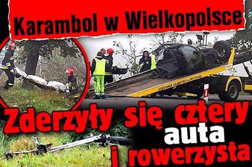 Karambol na drodze. Zderzyły się 4 auta i rowerzysta