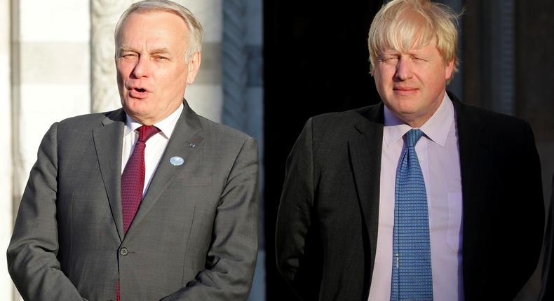 Jean-Marc Ayrault and Boris Johnson at the G7 meeting in Italy.