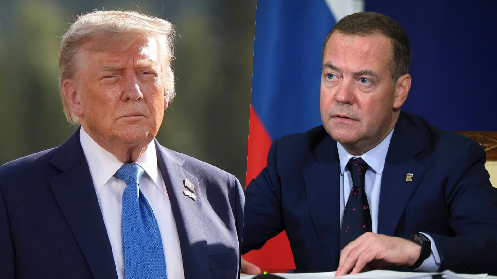 Americký prezident Donald Trump a bývalý ruský prezident Dmitrij Medvedev.