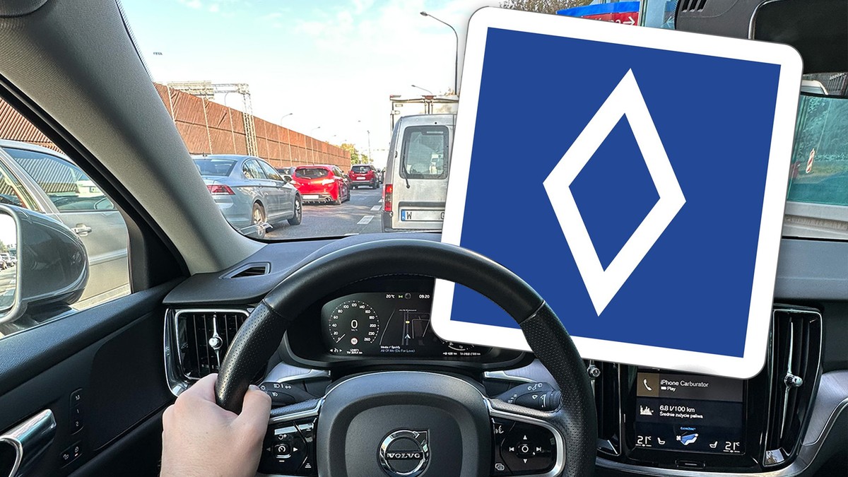 Biały romb na niebieskim tle. Nowy znak drogowy