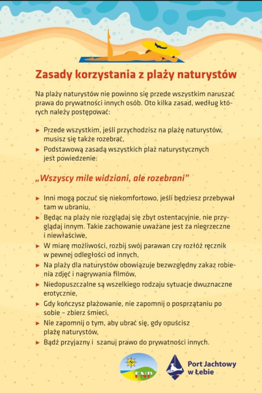 Oto regulamin plaży dla naturystów w Łebie