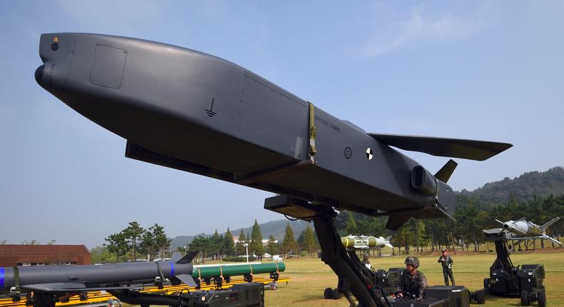 Taurus, a long-range guided missile, is on display in Pyeongtaek, South Korea. The missiles are one of Ukraine's top asks to Germany.Jung Yeon-Je/AFP via Getty Images