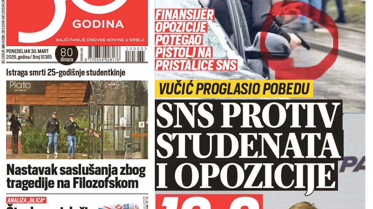 Blic naslovna strana za 30.03
