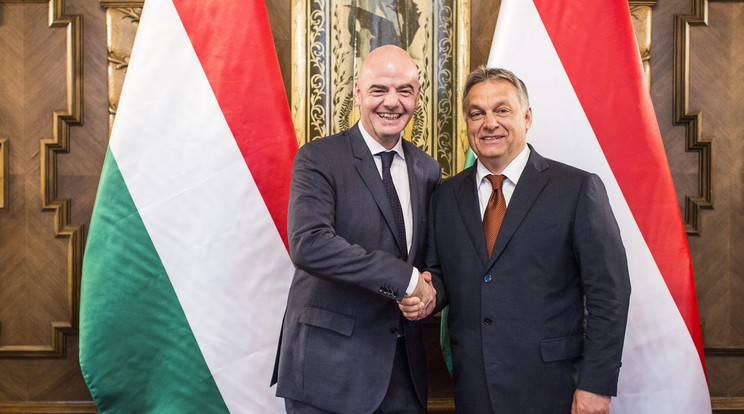 Gianni Infantino és Orbán Viktor örömmel üdvözölték egymást /Fotó: MTI-Szecsődi Balázs