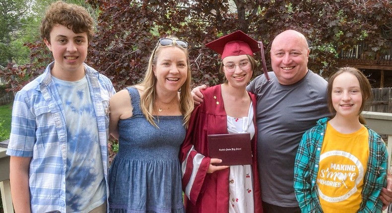 The author, second from left, has a few college-age kids.Courtesy of Laura Falin