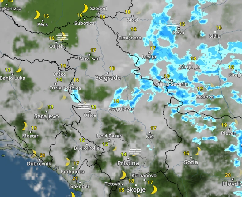 Kretanje nevremena u pet sati posle ponoći