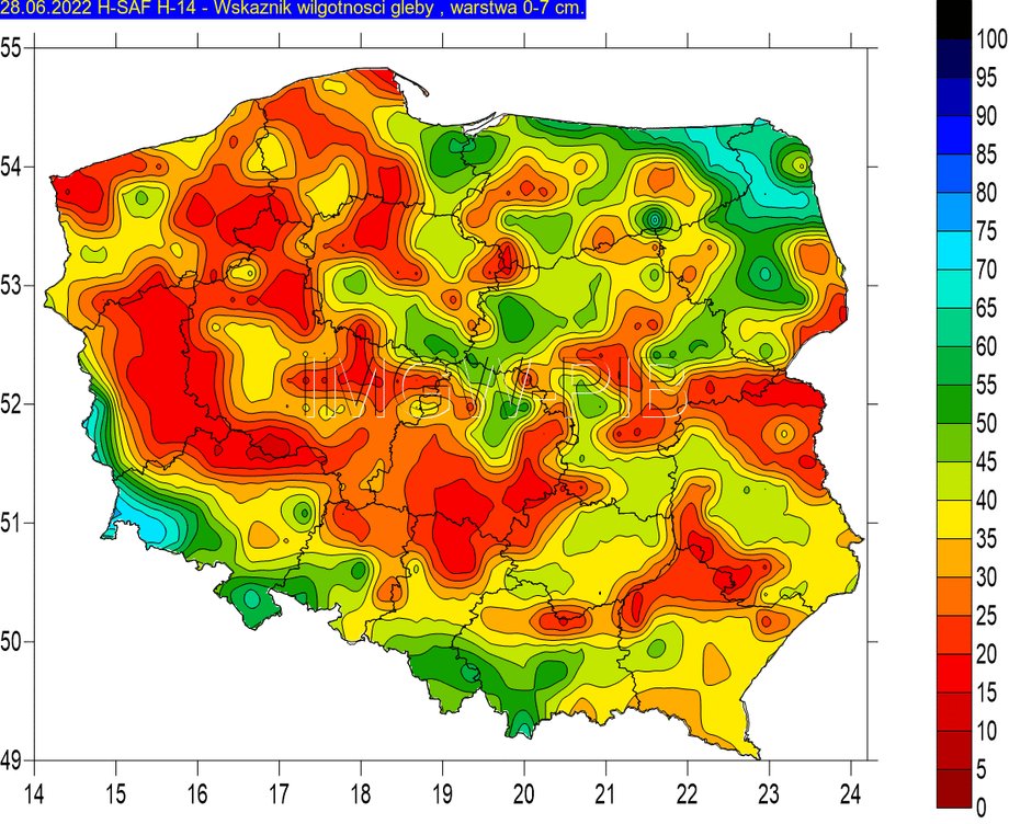 Mapa IMGW potwierdza, że duże powierzchnie polskich gleb nie mają wystarczająco wody