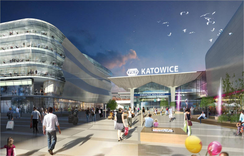 Wizualizacja nowego dworca w Katowicach - widok od frontu