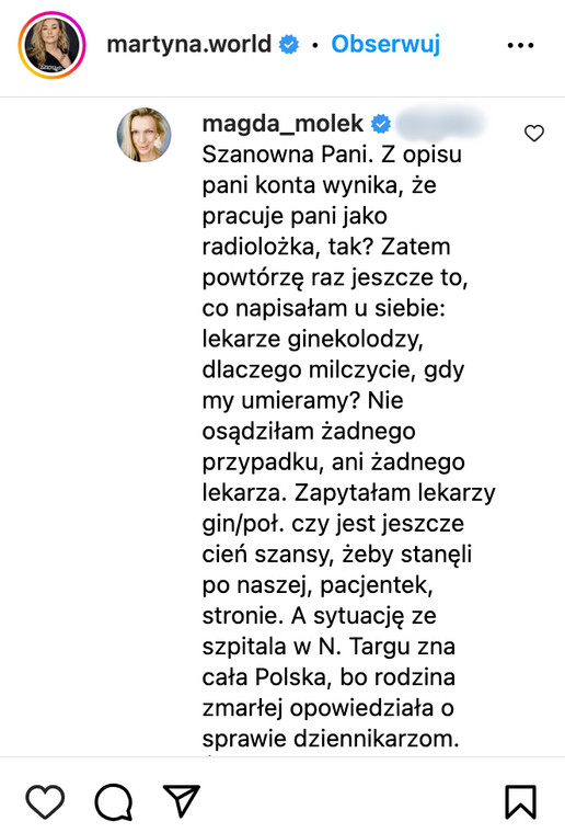 Magda Mołek odpowiada na zarzuty internautki