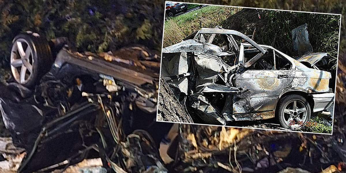 Te dwa samochody łączy potworny wypadek. W czarnym audi 13 lipca br. jako pasażer jechał Daniel S. 13 lat temu w spalonym bmw zginął jego brat Bartosz.