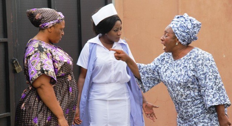 Ini Edo and Patience Ozokwor on set o f 'Silent Screams' 