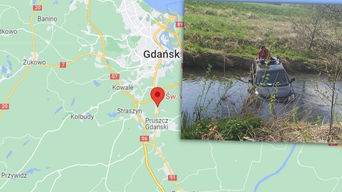 Gdańsk: Samochód wpadł do wody i dryfował w kierunku centrum. Akcja strażaków