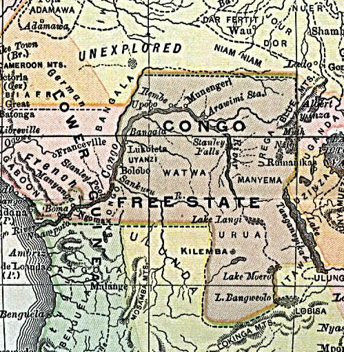 Mapa Wolnego Państwa Konga w latach 90. XIX w. - domena publiczna