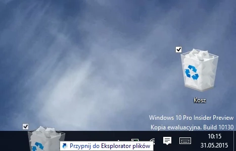 W Windows 10 nie można przenieść kosza na pasek zadań