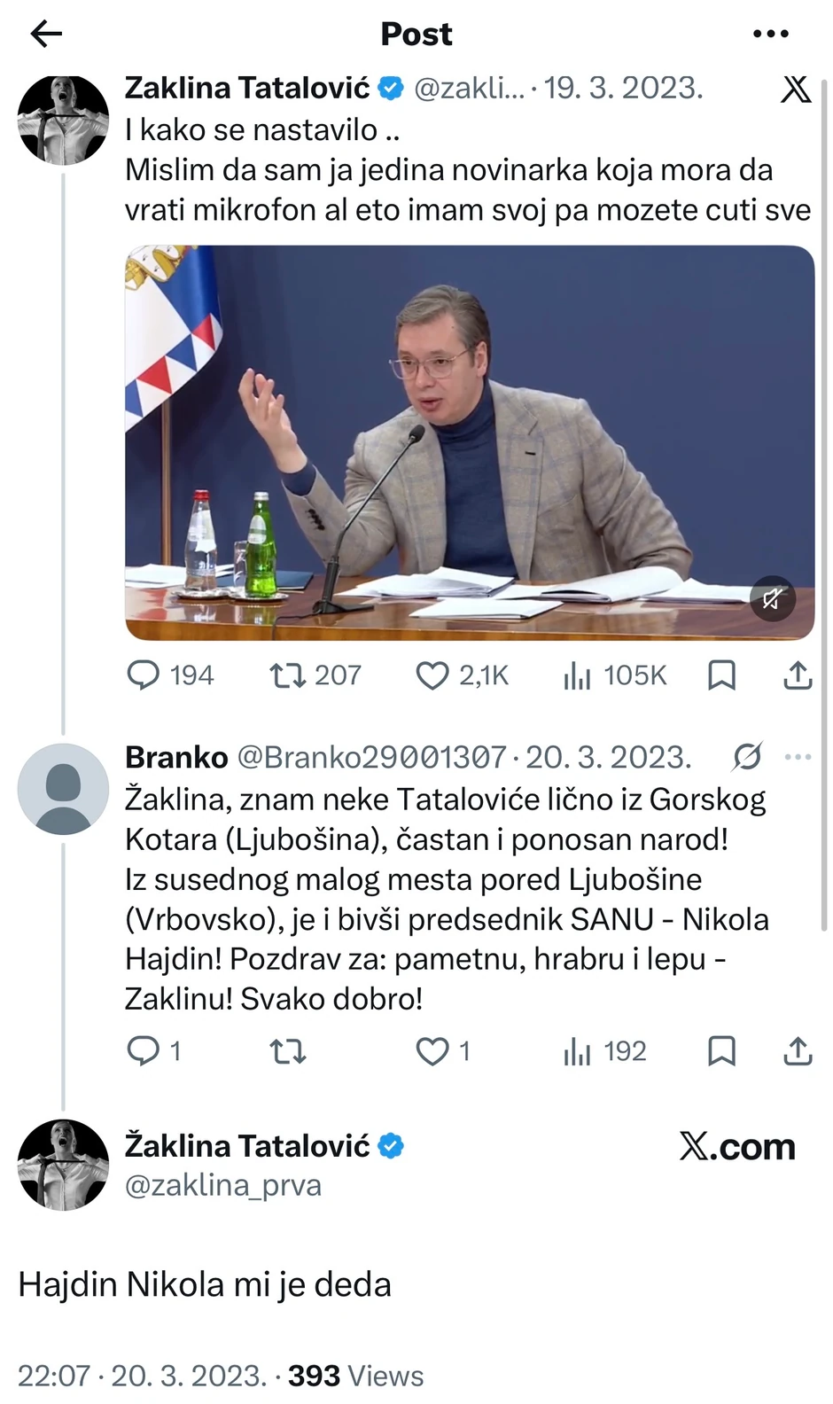 Žaklina Tatalović tvit