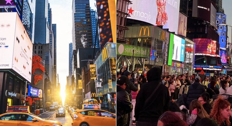 Times Square in New York City was more crowded and less glossy than Insider's reporter hoped it would be.Marco Bottigelli/Getty Images; Pauline Villegas/Insider