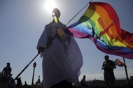 People attend the LGBT (lesbian, gay, bisexual, and transgender) community rally VIII St.Petersburg