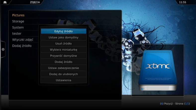 XBMC – menu kontekstowe, zdjęcia