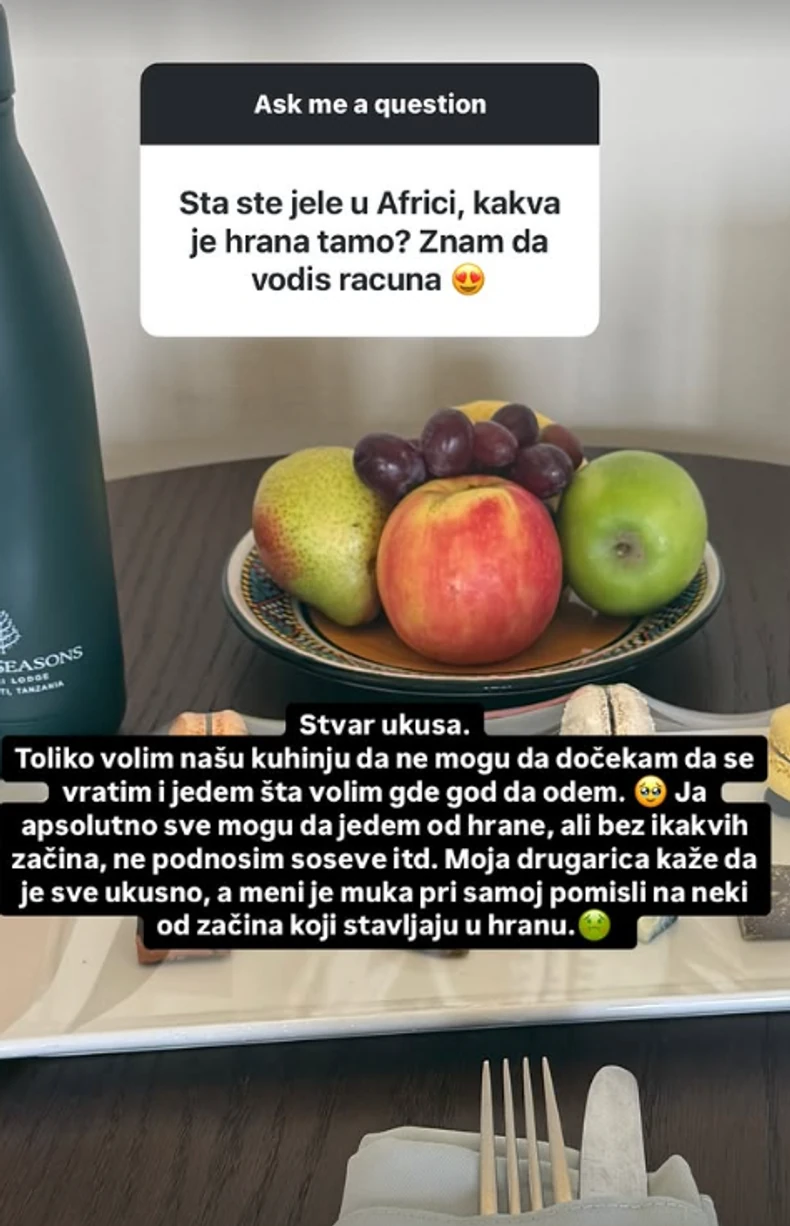 Ana Jovanović otkrila kako se hrani u Tanzaniji