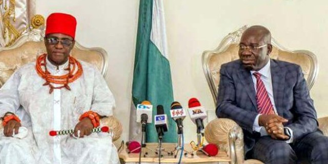 Oba of Benin, Oba Ewuare II and Governor Godwin Obaseki of Edo state (Thecable)