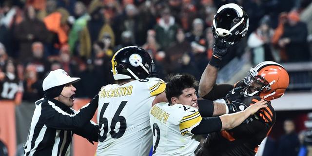 WATCH: Myles Garrett loses cool, hits Steelers QB with helmet in