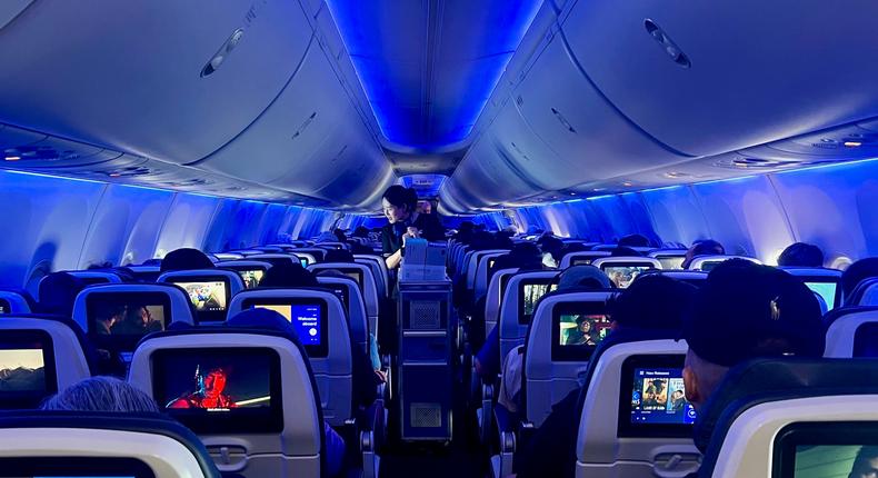 The United Next cabin on a Boeing 737 Max 8 in full view.Taylor Rains/Business Insider