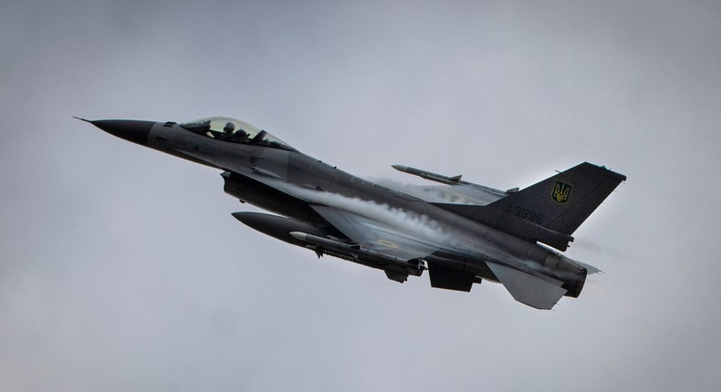 A Ukrainian Air Force F-16 fighter jet flies in an undisclosed location in Ukraine, which only received a limited number of jets for a small cadre of trained pilots, making a recent loss significant.AP Photo/Efrem Lukatsky