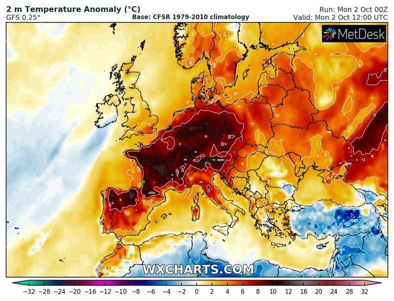 Ekstremalna anomalia ciepła nad Europą