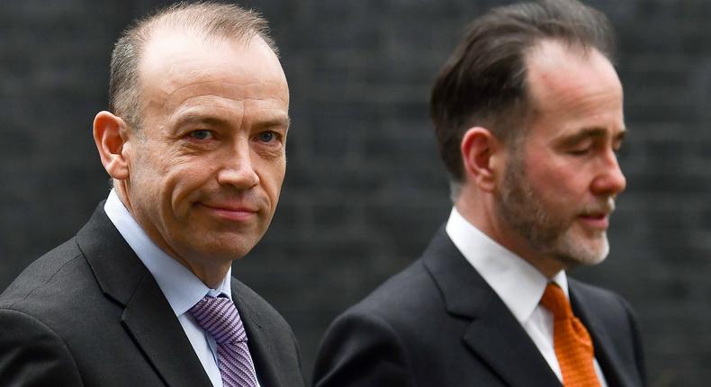 Chris Pincher (r) and chief whip Chris Heaton-Harris in Downing Street