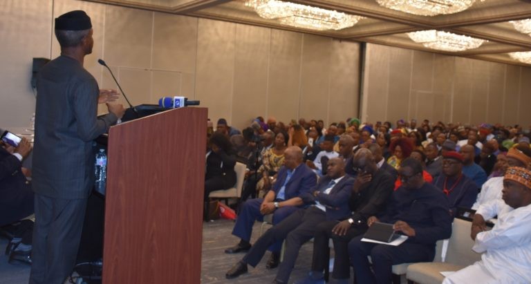 Vice President Yemi Osinbajo speaking at the townhall meeting [NAN] 