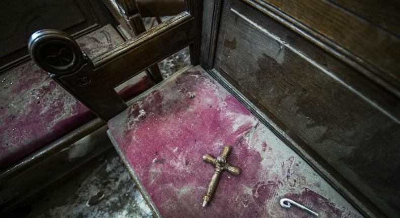 The damage following a bomb explosion at the Saint Peter and Saint Paul Coptic Orthodox Church on December 11, 2016, in the Abbasiya neighbourhood in Cairo