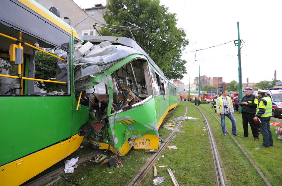 POZNAŃ WYPADEK ZDERZENIE TRAMWAJÓW