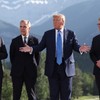Francuski predsednik Emanuel Makron, kanadski premijer Mark Karni, predsednik SAD Donald Tramp i britanski premijer Kir Starmer na samitu G7 u Kanadi, jun 2025.