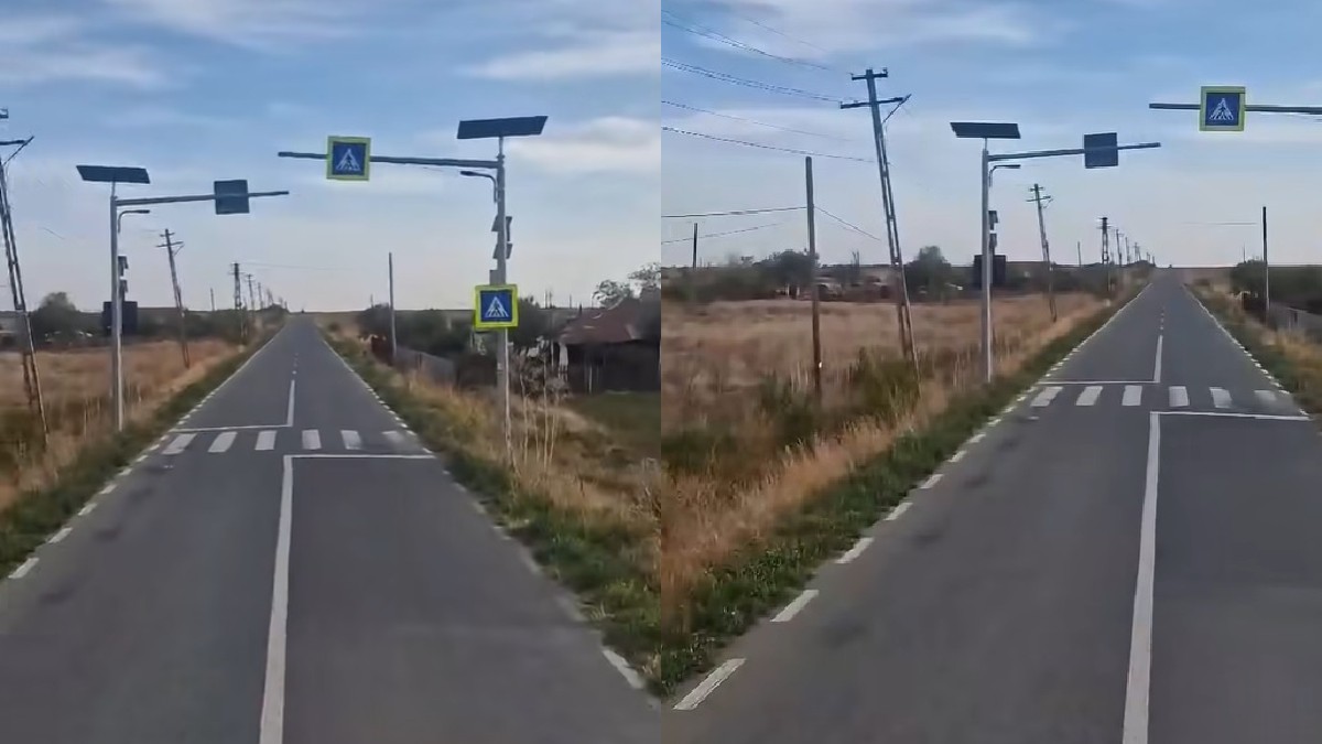 O trecere de pietoni cu sistem LED smart te conduce în câmp, în județul Brăila