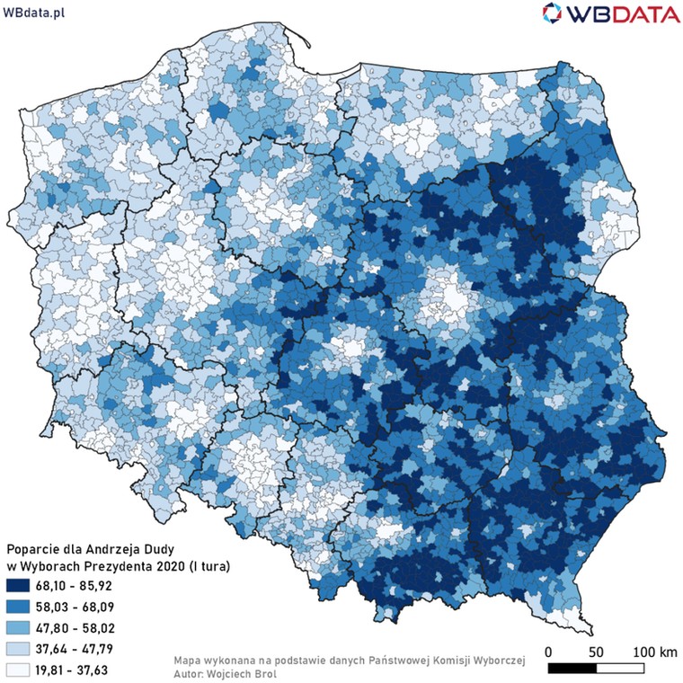 Mapa poparcia dla Andrzeja Dudy