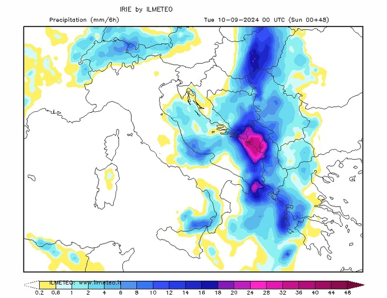 Mapa kretanja pljuskova, utorak u ponoć