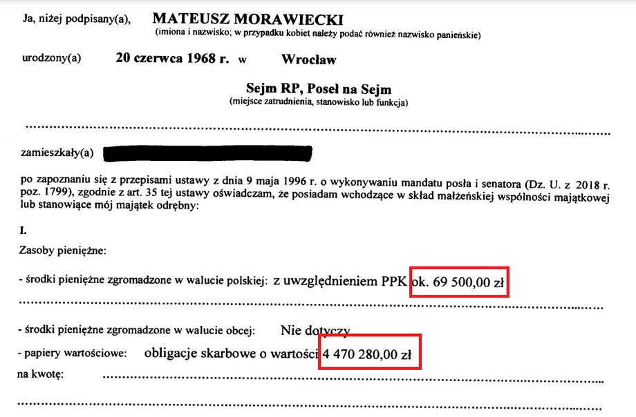 Najnowsze oświadczenie majątkowe premiera Morawieckiego.