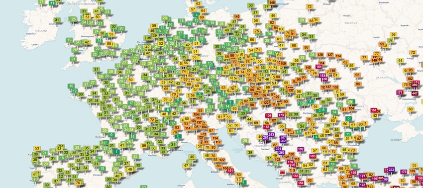 Zagađenje u Evropi jutros