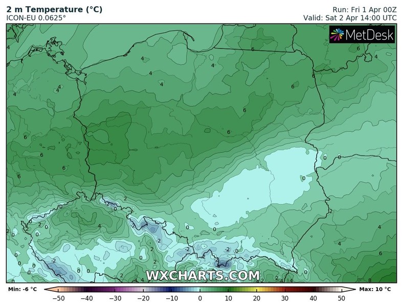 Miejscami na południowym wschodzie temperatura nie przekroczy 0 st. C