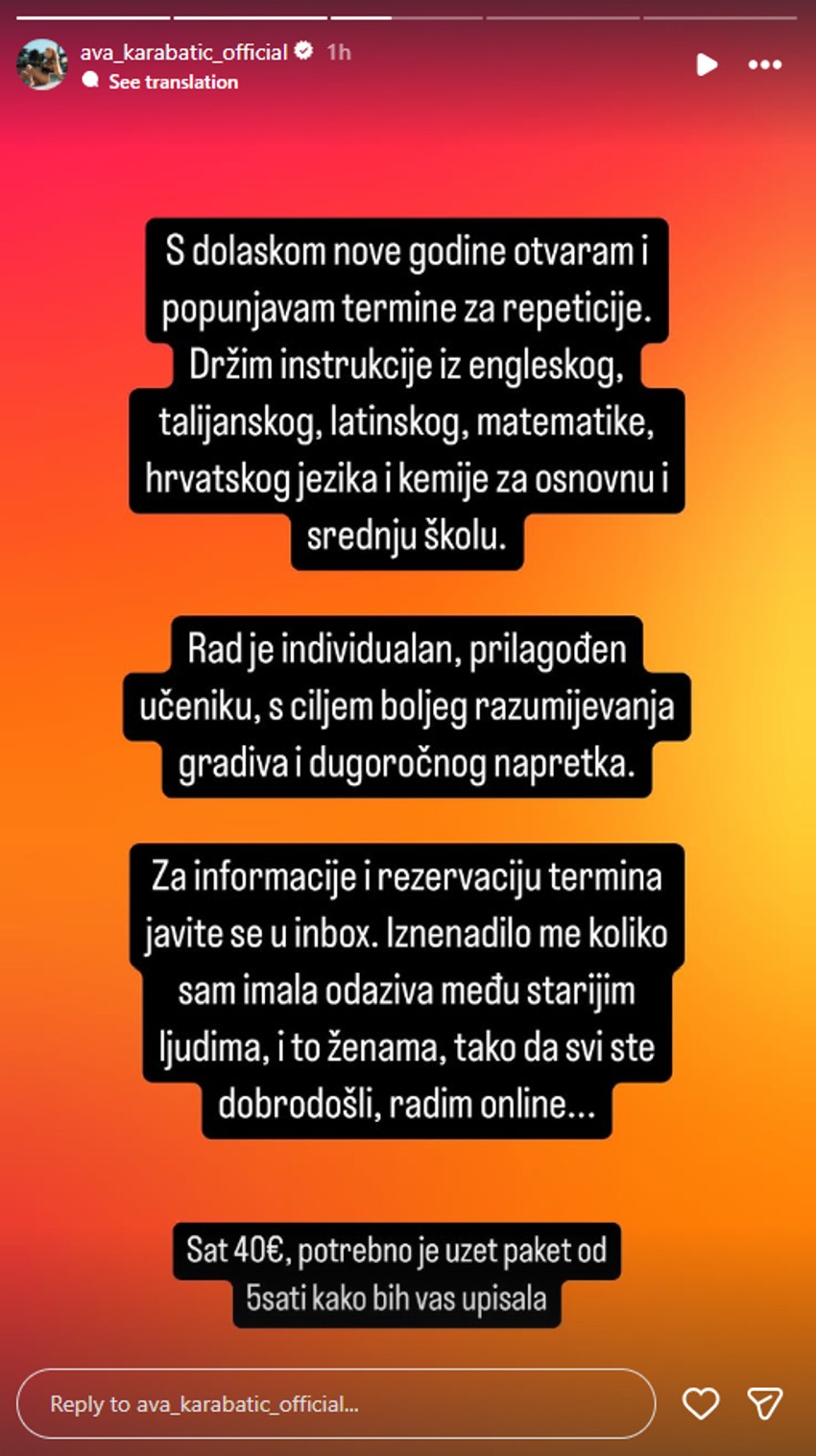 Ava Karabatić, objava