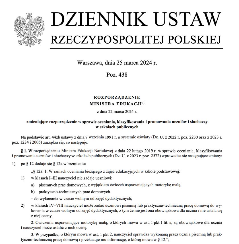 Rozporządzenie w sprawie zadawania prac domowych